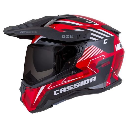 Motocross Helmet CASSIDA ROAD RUNNER TechniX red/ black/ white/ grey/ black matt peak S