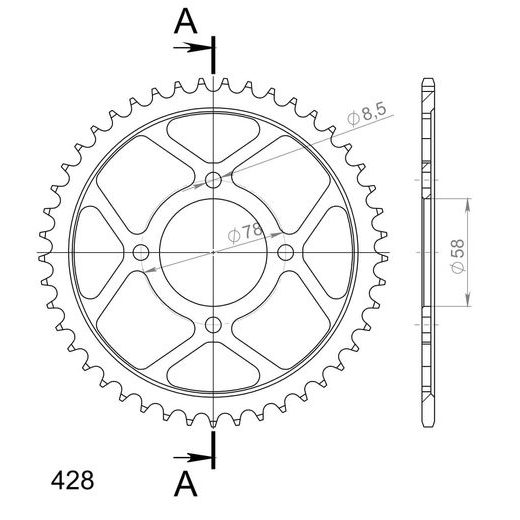 Ketten Rad SUPERSPROX RFE-810:45-BLK schwarz 45T, 428