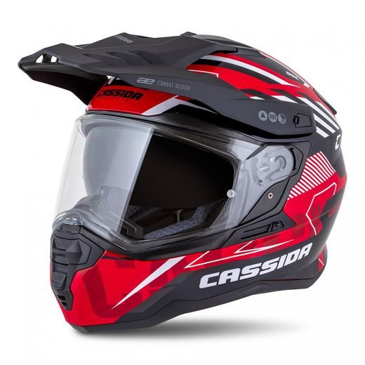 Motocross Helmet CASSIDA ROAD RUNNER TechniX red/ black/ white/ grey/ black matt peak XL