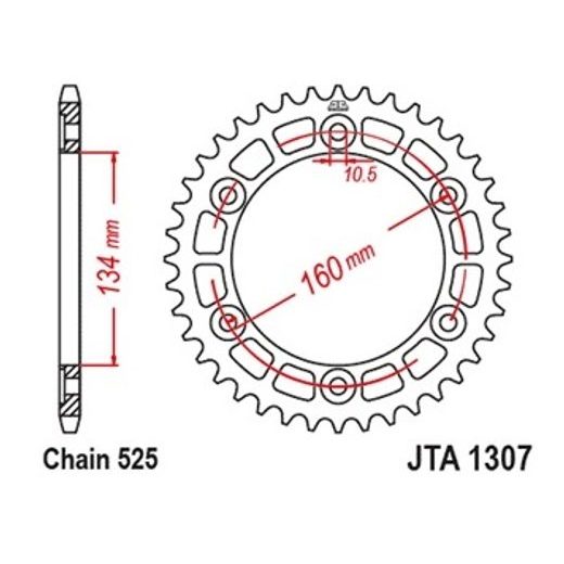 Aluminium-Ketten Rad JT JTA 1307-42BLK 42T, 525 schwarz
