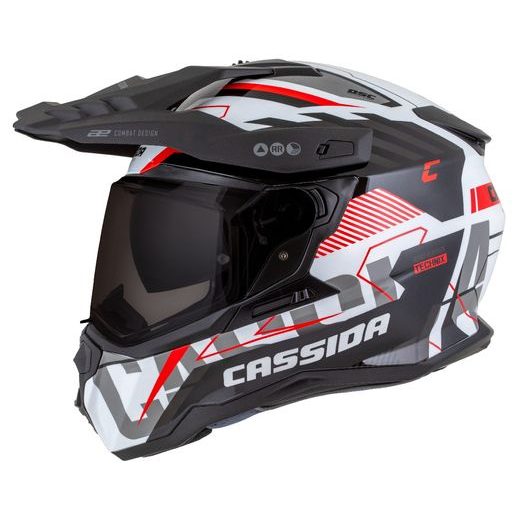 Motocross Helmet CASSIDA ROAD RUNNER TechniX white/ black/ red/ grey/ black matt peak S