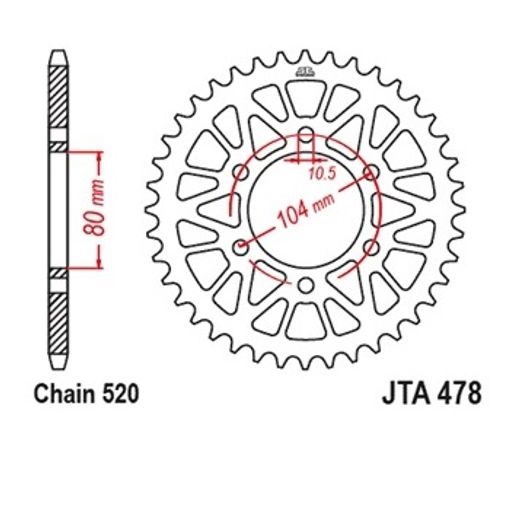Aluminium-Ketten Rad JT JTA 478-49BLK 49T, 520 schwarz