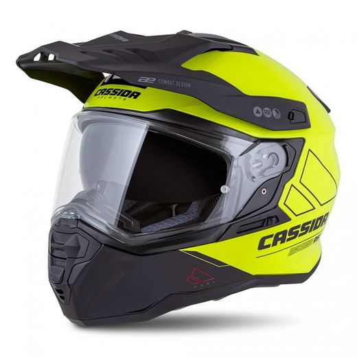 Motocross Helmet CASSIDA ROAD RUNNER DUAL yellow fluo/ black/ black matt peak S