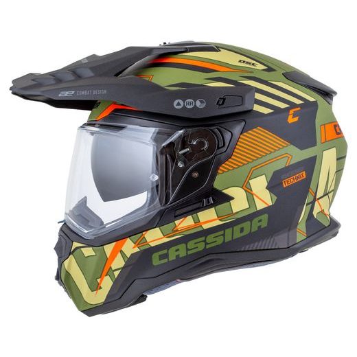 Motocross Helmet CASSIDA ROAD RUNNER TechniX green matt/ black/ orange/ grey/ black matt peak 2XL