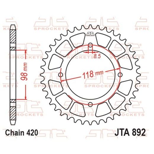 Aluminium-Ketten Rad JT JTA 892-48ORG 48T, orange