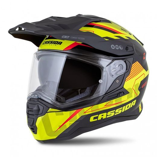 Motocross Helmet CASSIDA ROAD RUNNER TechniX yellow fluo/ black/ orange/ grey/ black matt peak 2XL