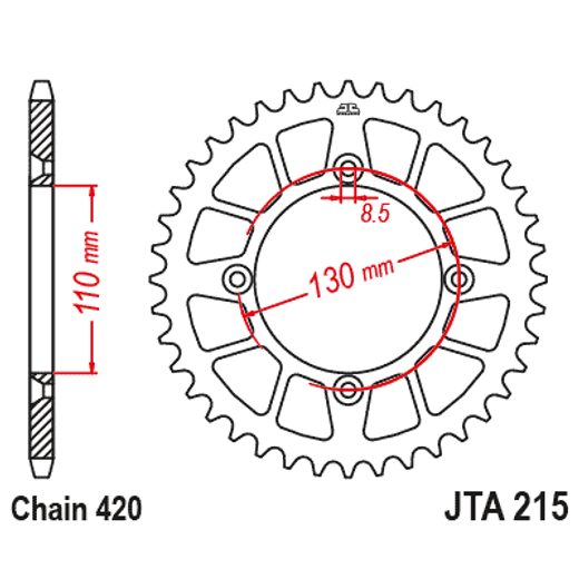 Aluminium-Ketten Rad JT JTA 215-55RED 55T, 420 rot