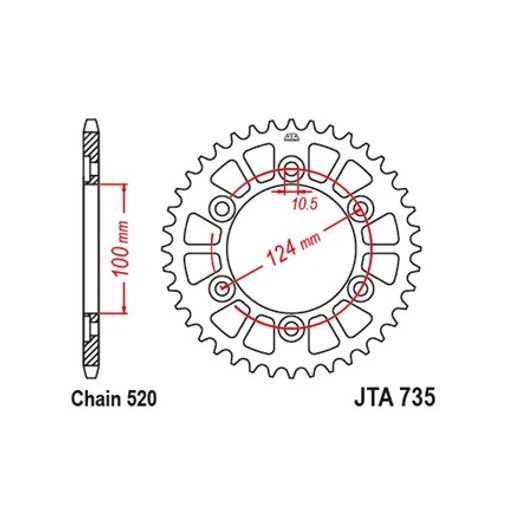 Aluminium-Ketten Rad JT JTA 735-42BLK 42T, 520 schwarz