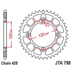 Hliníková řetězová rozeta JT JTA 798-47BLU 47 zubů, 428 modrá