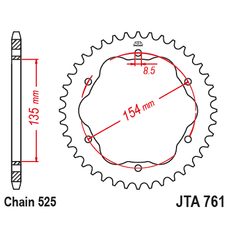 Hliníková řetězová rozeta JT JTA 761-38BLK 38 zubů, 525 černá