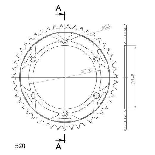 Řetězová rozeta SUPERSPROX RFE-828:47-BLK černý 47 zubů, 520