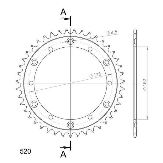 Řetězová rozeta SUPERSPROX RFE-853:43-BLK černý 43 zubů, 520