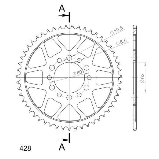 Řetězová rozeta SUPERSPROX RFE-1842:51-BLK černý 51 zubů, 428
