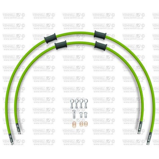 RACE Hadice přední brzdy sada Venhill POWERHOSEPLUS SUZ-7027F-GR (2 hadice v sadě) zelené hadice, chromové koncovky