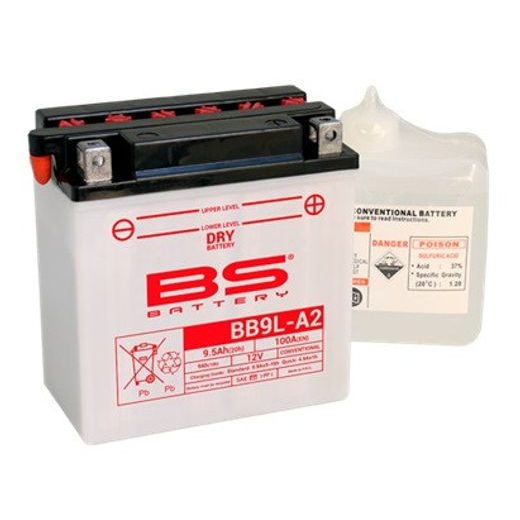 Konvenční motocyklová baterie BS-BATTERY BB9L-A2 (YB9L-A2) Včetně balení kyseliny