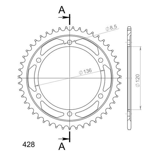 Řetězová rozeta SUPERSPROX RFE-1847:47-BLK černý 47 zubů, 428