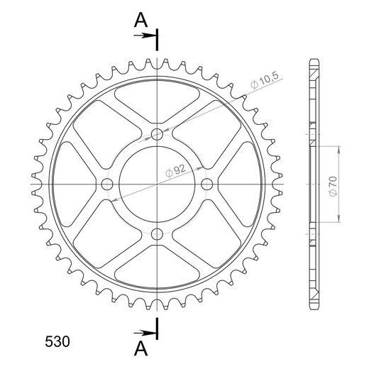 Řetězová rozeta SUPERSPROX RFE-476:44-BLK černý 44 zubů, 530