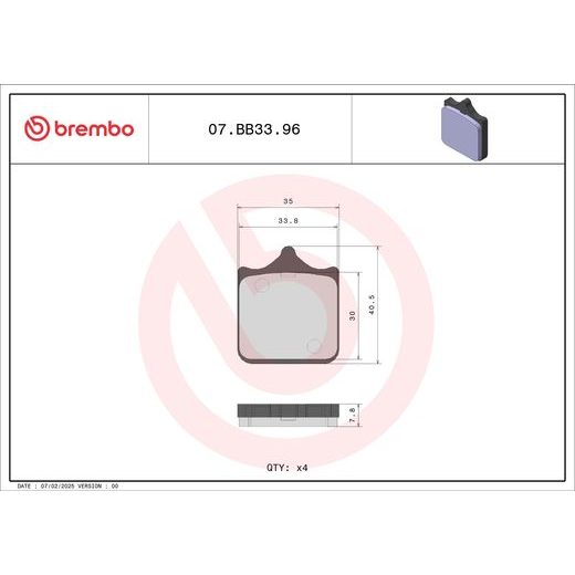Brzdové destičky BREMBO 07BB3396 GENUINE
