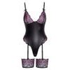 Cottelli Lingerie Thong Body with suspender straps black/pink