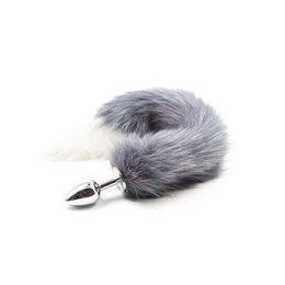 Metalowy korek analny z lisim ogonem, szary