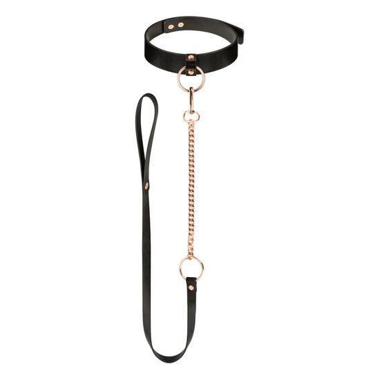 Rosy Gold Collar with Leash Black