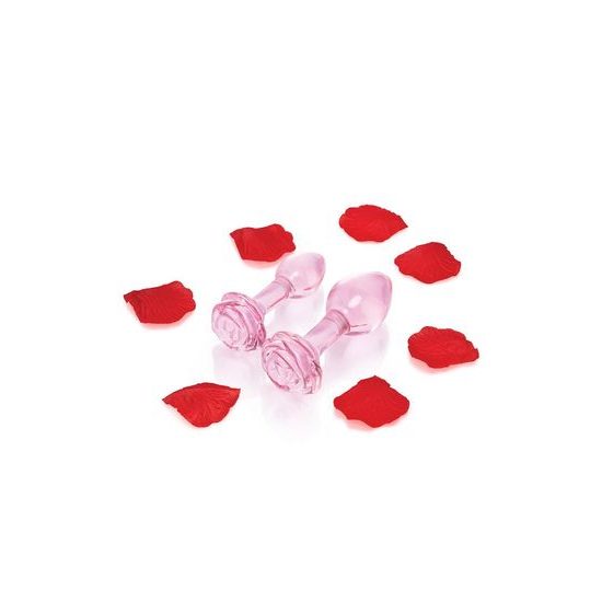 Pink Roses Glass Butt Plug Training Set