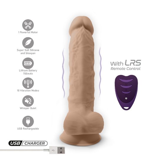SilexD Model 1 Vibrating Premium Silicone Dual Density Dildo 8" Flesh + remote control