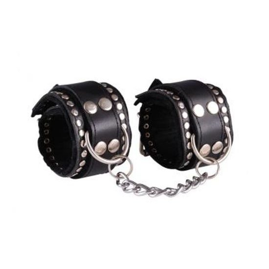 Skórzane kajdanki zdobione - black/black