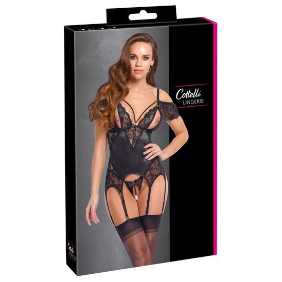 Cottelli Elegant Satin Shine Basque with Stimulating Pearls 2633205 Black