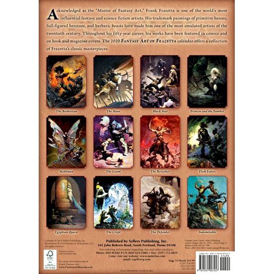 FANTASY ART OF FRANK FRAZETTA - 2020 CALENDAR *** 50% OFF!***