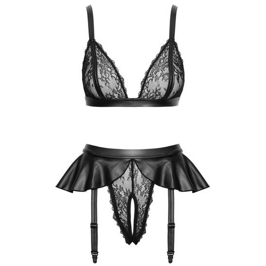 Cottelli Delicate Lace Wireless Bra & Crotchless Suspender Set 2215675