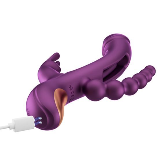 HoneyPlayBox Trilux Kinky Finger Rabbit Vibrator with Anal Beads Purple