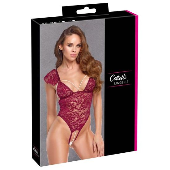 Cottelli Lace Crotchless Body with Stimulating Pearls 2644932 Red