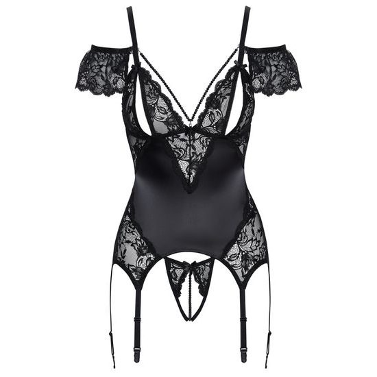 Cottelli Elegant Satin Shine Basque with Stimulating Pearls 2633205 Black