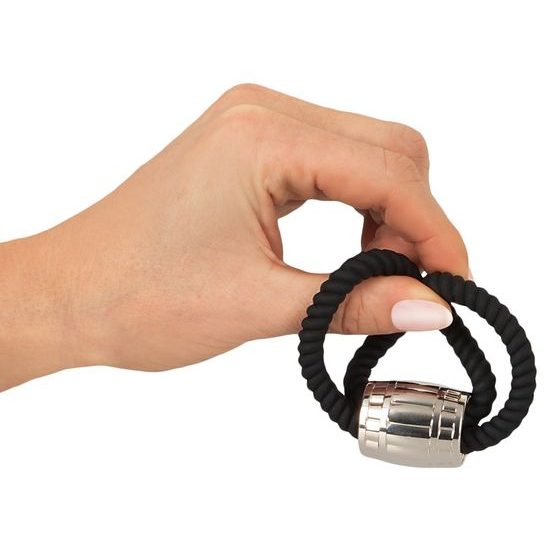 Rebel Heavy Rope Cock Strap with 2 Loops Black