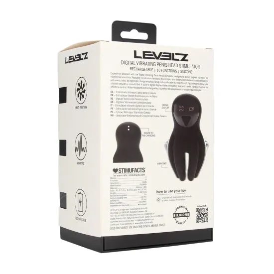 Levelz Digital Vibrating Silicone Penis Head Stimulator with Tentacles - Black