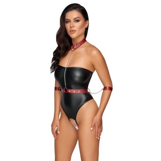 Cottelli Bondage - shiny body with arm restraints black-red