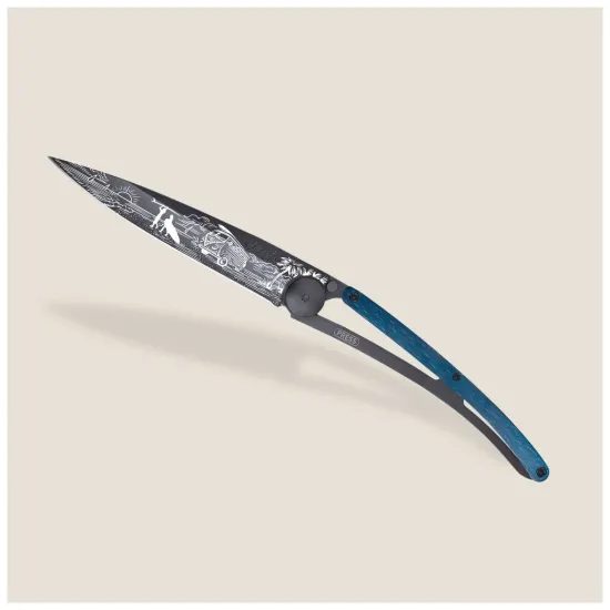 Nůž Deejo 1GB167 Tattoo Black 37g Van Life blue beech