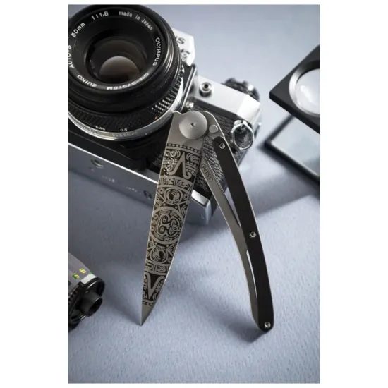 Nůž Deejo 1CB073 Tattoo 27g Ebony wood Aztec Sun