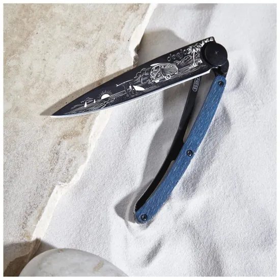 Nůž Deejo 1GB167 Tattoo Black 37g Van Life blue beech