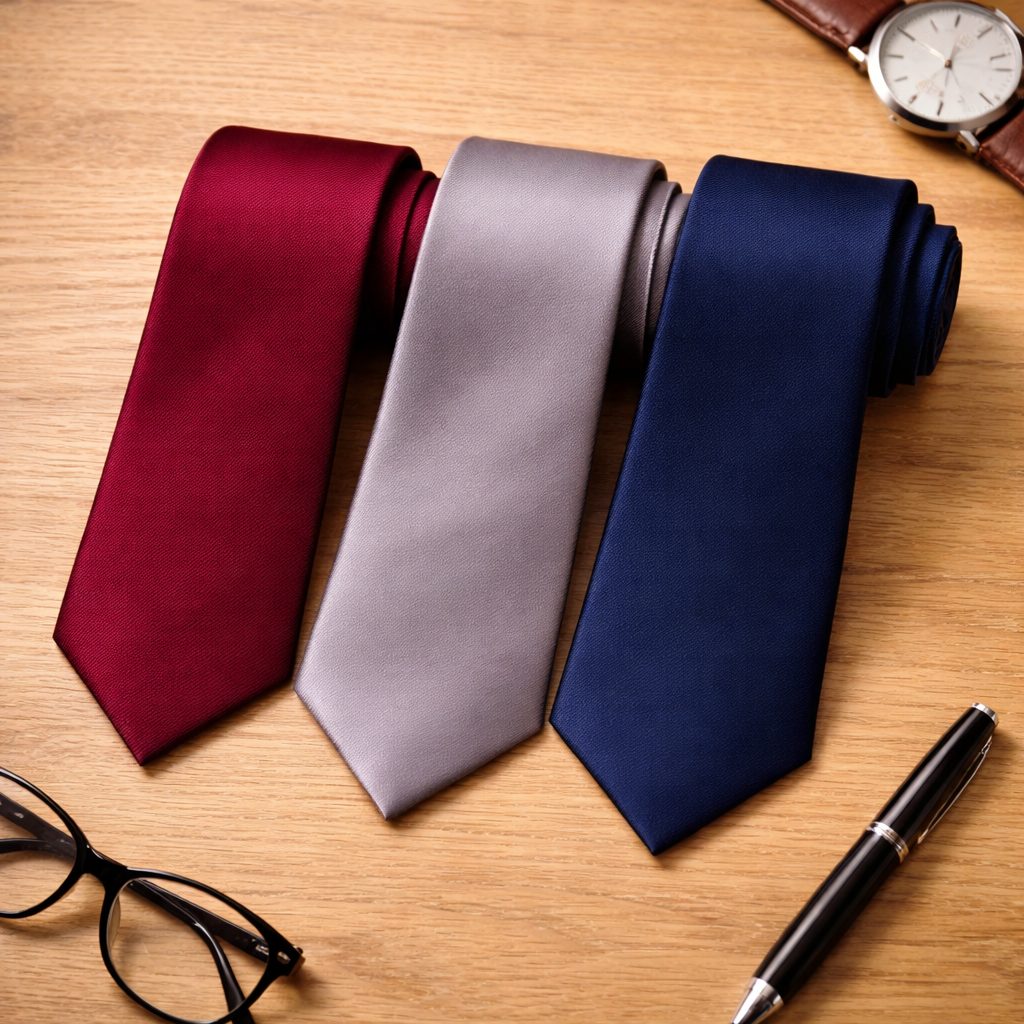 Tmavě modrá, bordó a šedá kravata