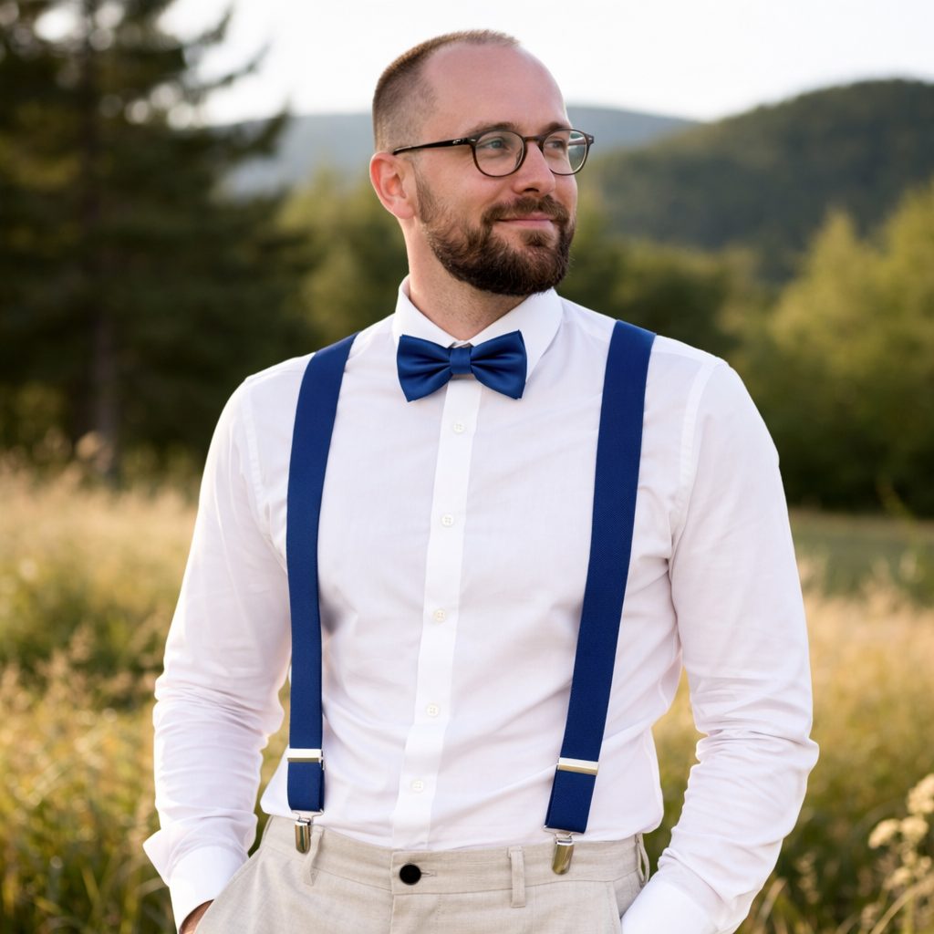 Папийонка и тиранти в кралско синьо