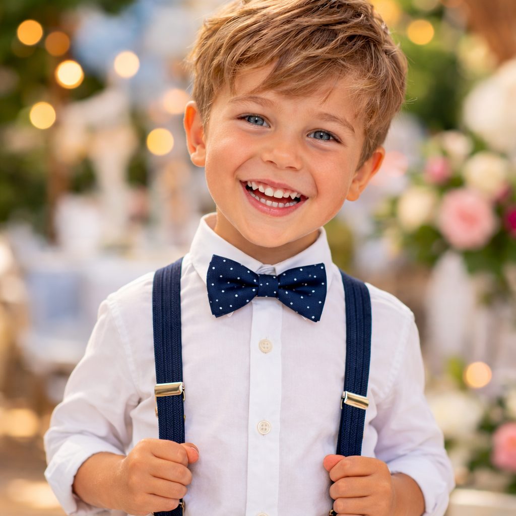 Kluk s modrým motýlkem a šlemi 