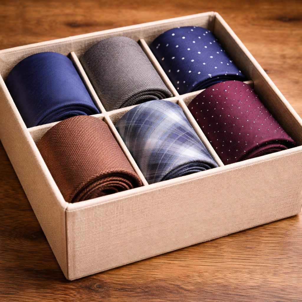 Навити вратовръзки в кутия