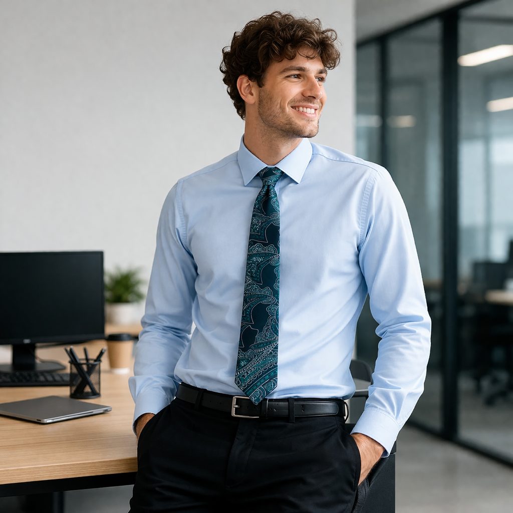 Cиня риза и вратовръзка с пейсли мотив