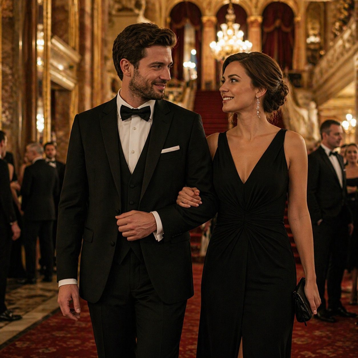 pár elegantne oblečený do divadla formálny outfit