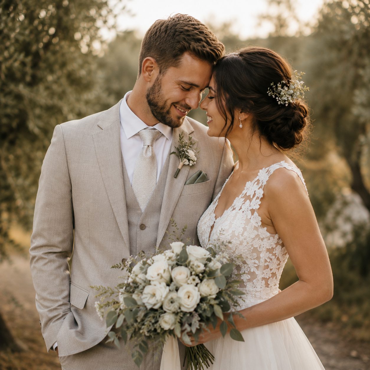 Ženích a nevesta v romantickom štýle