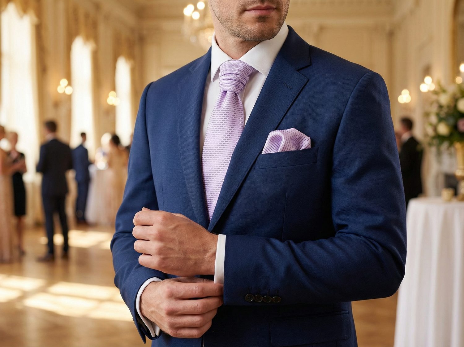 Liliowy krawat ślubny do garnituru