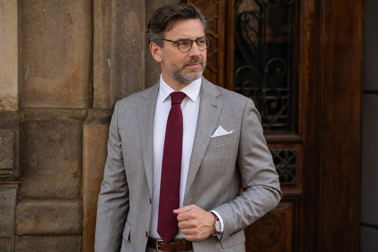 Elegantní muž s bordó kravatou