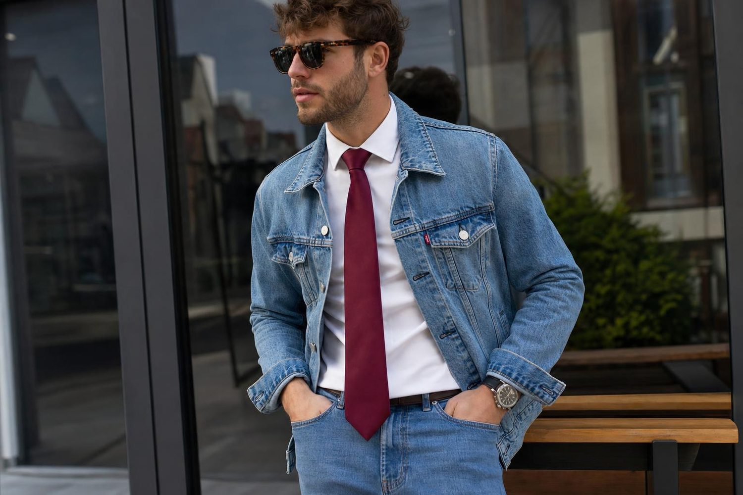 Moderní muž a elegantní vínová kravata 